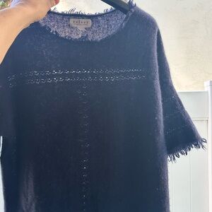 Velvet by Graham & Spencer Navy Fringe Knit Cashmere T-shirt